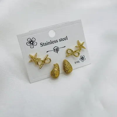 3 Pairs Starfish Stud Earring Sets (1 Pata)